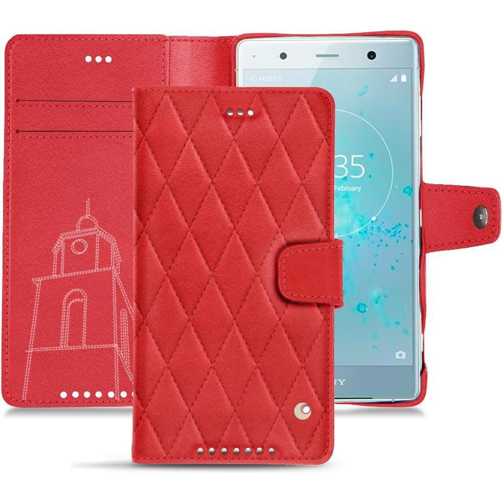 Noreve Lederschutzhülle Wallet (Sony Xperia XZ2 Premium), Smartphone Hülle, Rot