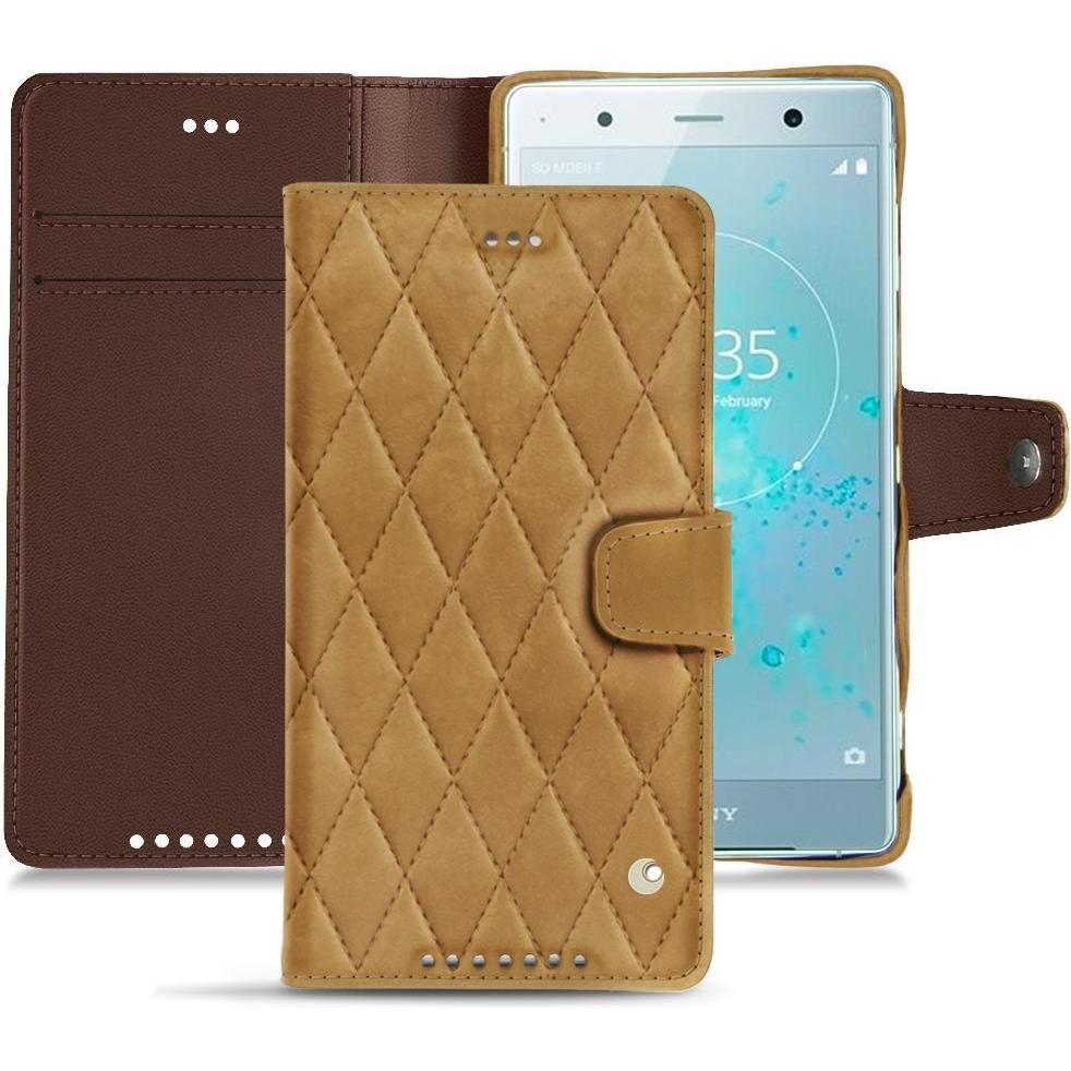 Noreve Lederschutzhülle Wallet (Sony Xperia XZ2 Premium), Smartphone Hülle, Braun