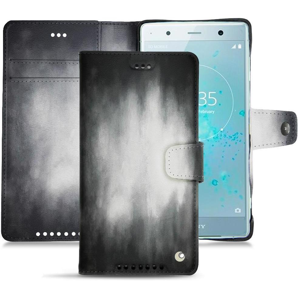 Noreve Lederschutzhülle Wallet (Sony Xperia XZ2 Premium), Smartphone Hülle, Grau