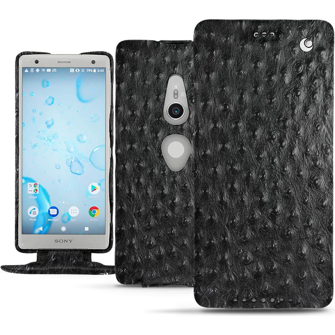 Noreve Lederschutzhülle vertikal (Sony Xperia XZ2), Smartphone Hülle, Schwarz