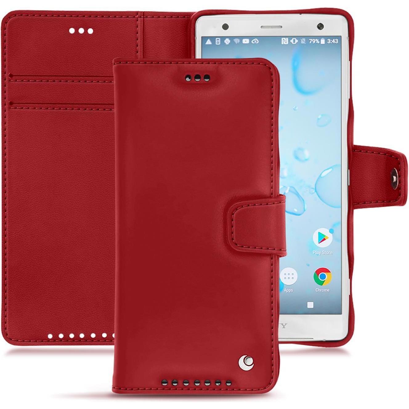 Noreve Lederschutzhülle Wallet (Sony Xperia XZ2), Smartphone Hülle, Rot