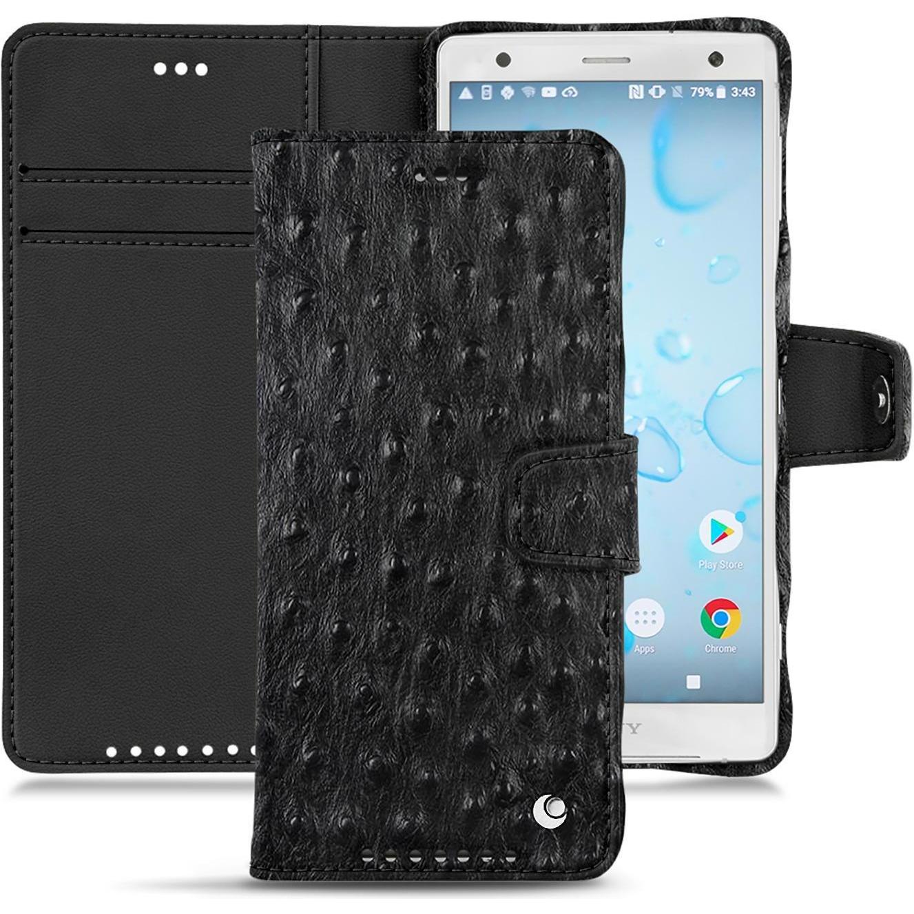 Noreve Lederschutzhülle Wallet (Sony Xperia XZ2), Smartphone Hülle, Schwarz