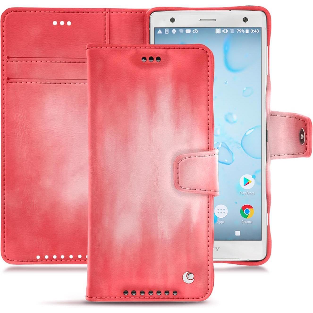 Noreve Lederschutzhülle Wallet (Sony Xperia XZ2), Smartphone Hülle, Rosa