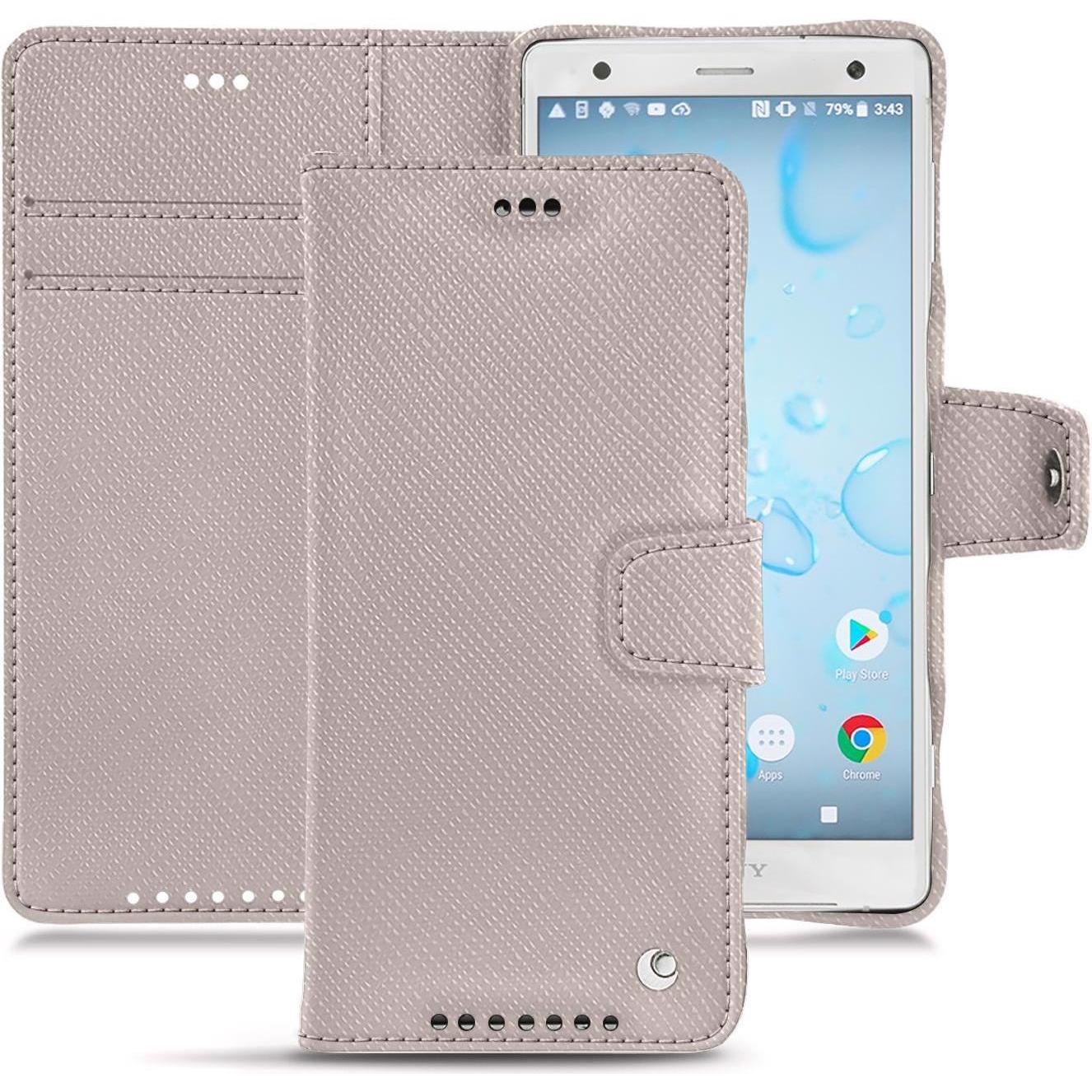 Noreve Lederschutzhülle Wallet (Sony Xperia XZ2), Smartphone Hülle, Beige