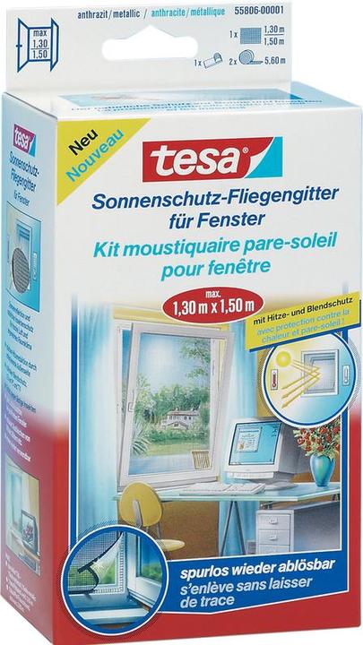 Produktbild tesa Insektenschutz COMFORT für Fenster, mit Klettband, selbstklebend, ohne Bohren (130 x 150 cm)