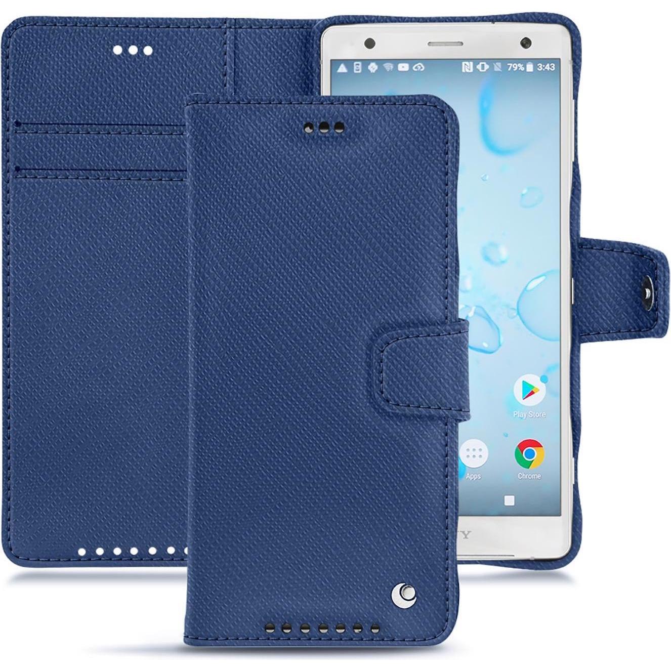 Noreve Lederschutzhülle Wallet (Sony Xperia XZ2), Smartphone Hülle, Blau