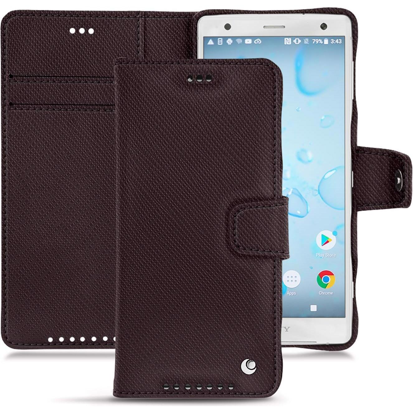 Noreve Lederschutzhülle Wallet (Sony Xperia XZ2), Smartphone Hülle, Braun