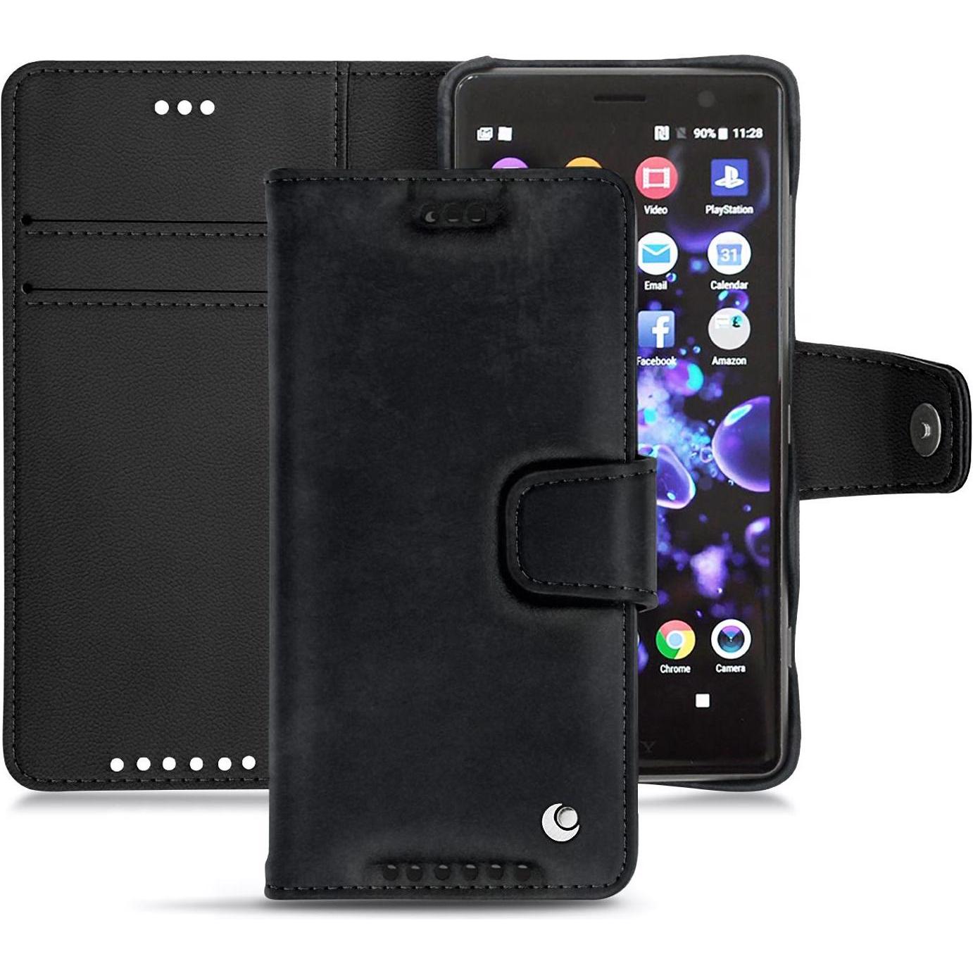 Noreve Lederschutzhülle Wallet (Sony Xperia XZ2 Compact), Smartphone Hülle, Schwarz