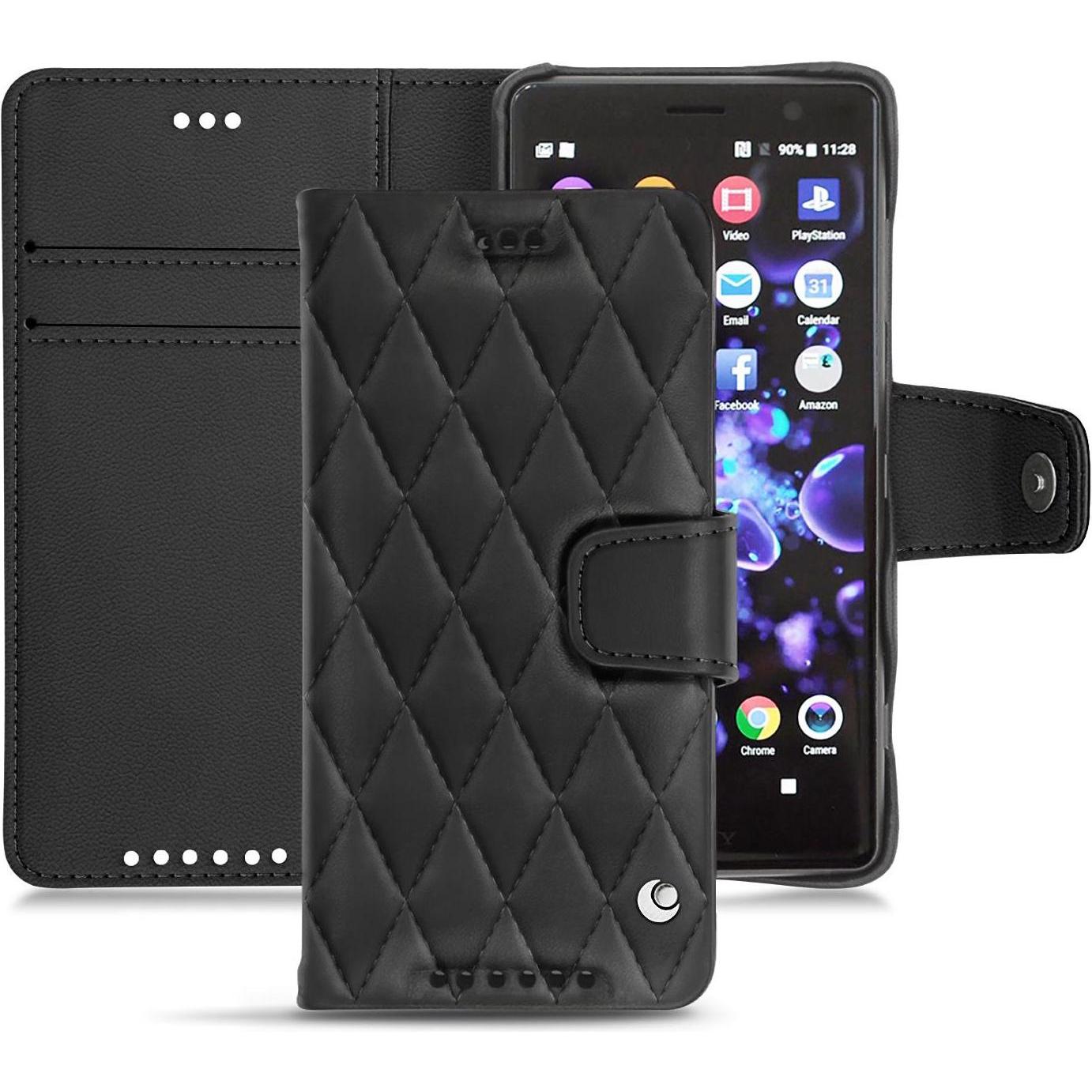 Noreve Lederschutzhülle Wallet (Sony Xperia XZ2 Compact), Smartphone Hülle, Schwarz