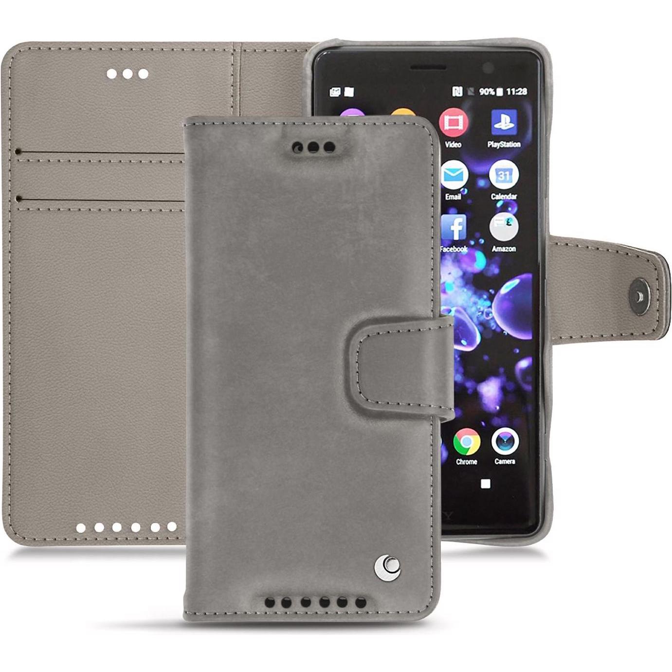 Noreve Lederschutzhülle Wallet (Sony Xperia XZ2 Compact), Smartphone Hülle, Grau