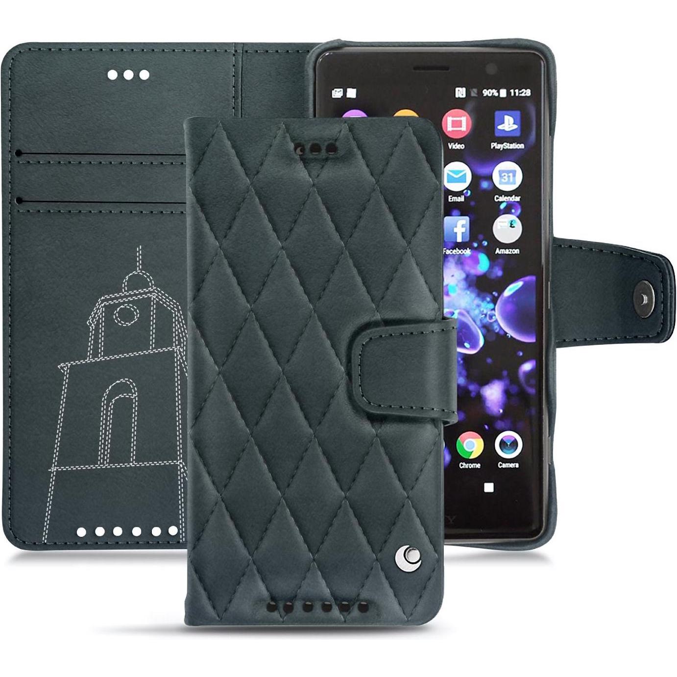 Noreve Lederschutzhülle Wallet (Sony Xperia XZ2 Compact), Smartphone Hülle, Blau