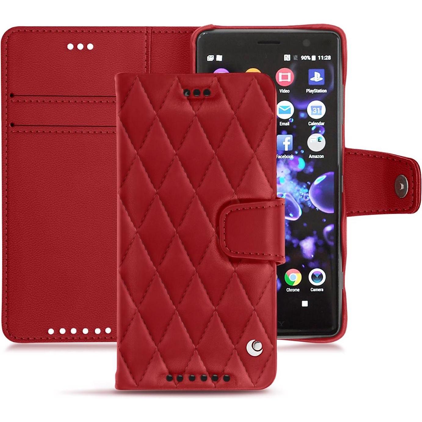 Noreve Lederschutzhülle Wallet (Sony Xperia XZ2 Compact), Smartphone Hülle, Rot