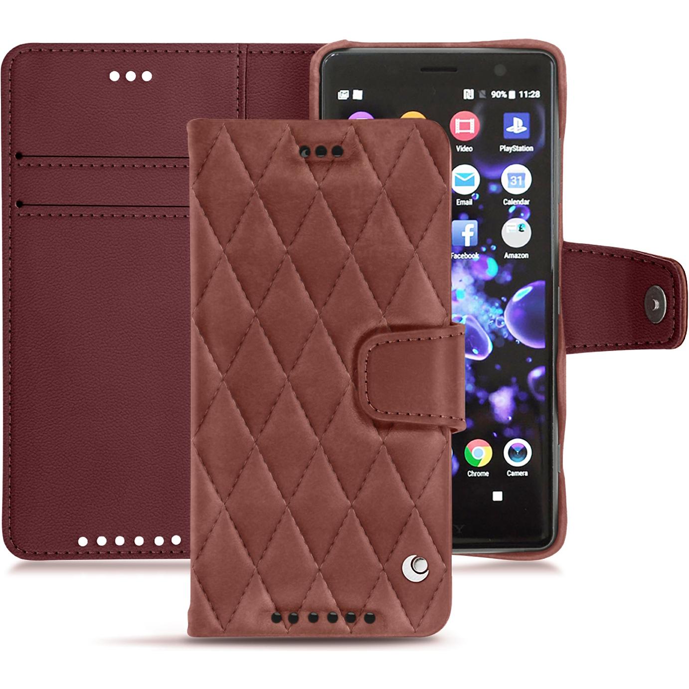 Noreve Lederschutzhülle Wallet (Sony Xperia XZ2 Compact), Smartphone Hülle, Rot