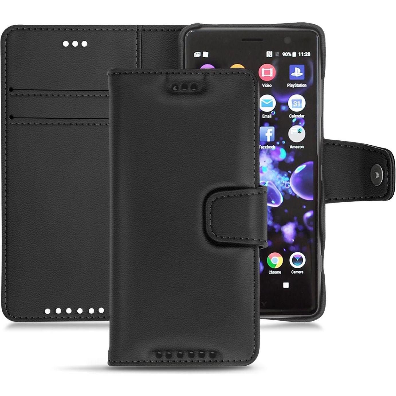 Noreve Lederschutzhülle Wallet (Sony Xperia XZ2 Compact), Smartphone Hülle, Schwarz