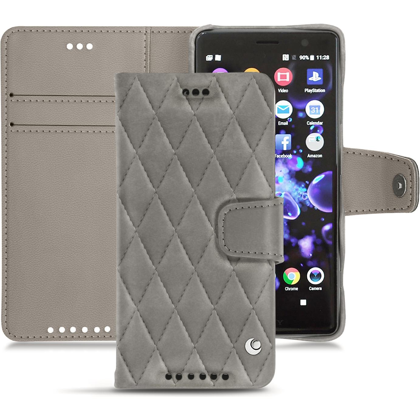 Noreve Lederschutzhülle Wallet (Sony Xperia XZ2 Compact), Smartphone Hülle, Grau