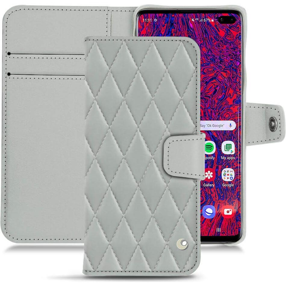 Noreve Lederschutzhülle Wallet (Samsung Galaxy S10+), Smartphone Hülle, Grau