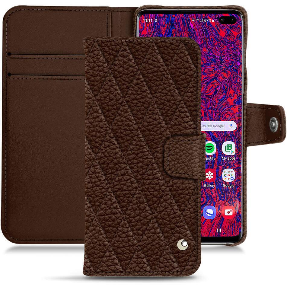 Noreve Lederschutzhülle Wallet (Samsung Galaxy S10+), Smartphone Hülle, Braun