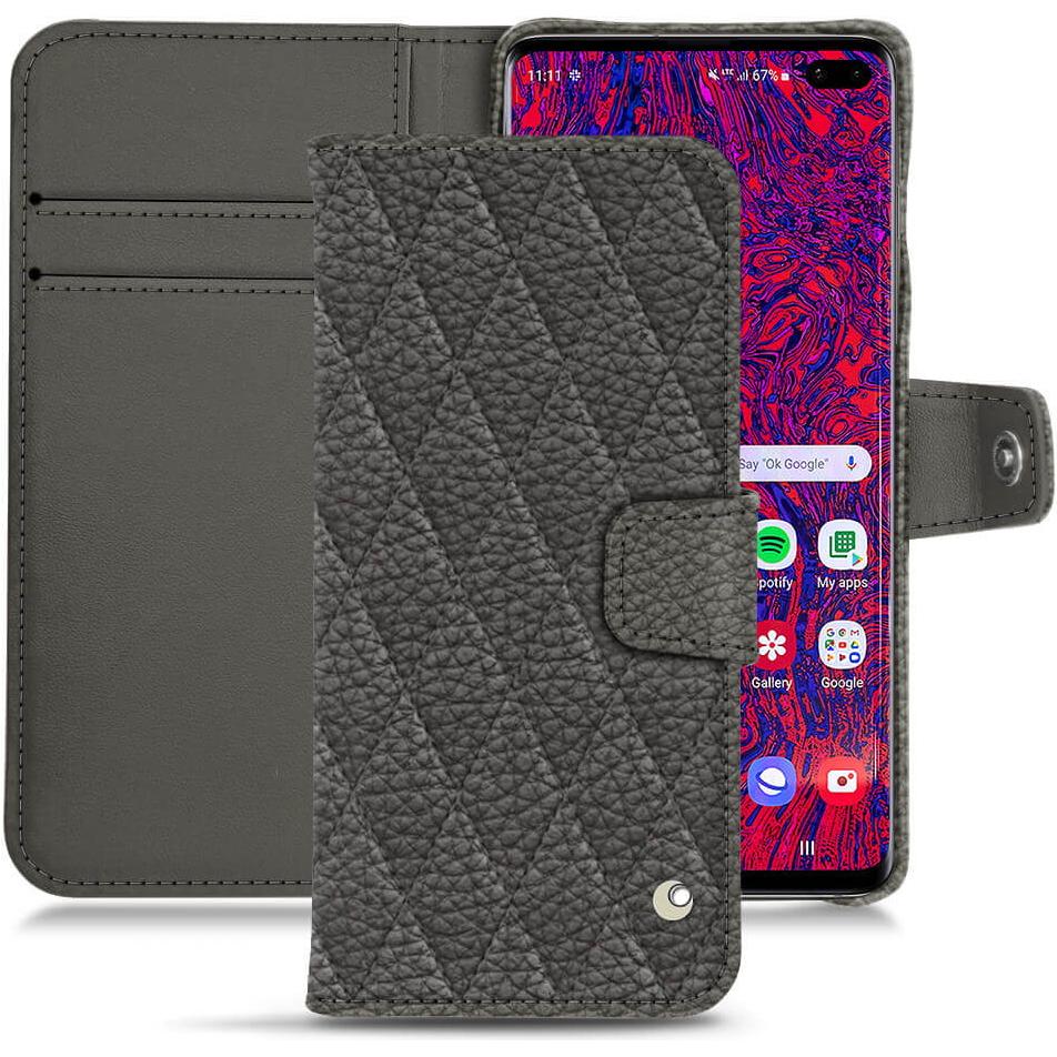 Noreve Lederschutzhülle Wallet (Samsung Galaxy S10+), Smartphone Hülle, Grau