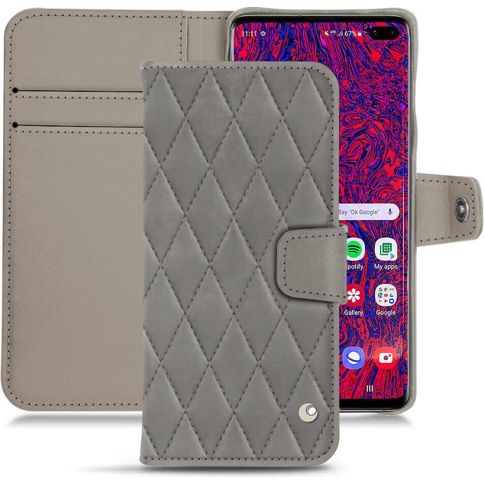 Noreve Lederschutzhülle Wallet (Samsung Galaxy S10+), Smartphone Hülle, Grau