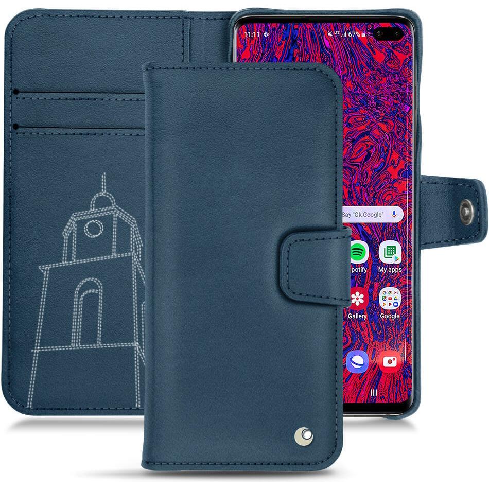 Noreve Lederschutzhülle Wallet (Samsung Galaxy S10+), Smartphone Hülle, Blau