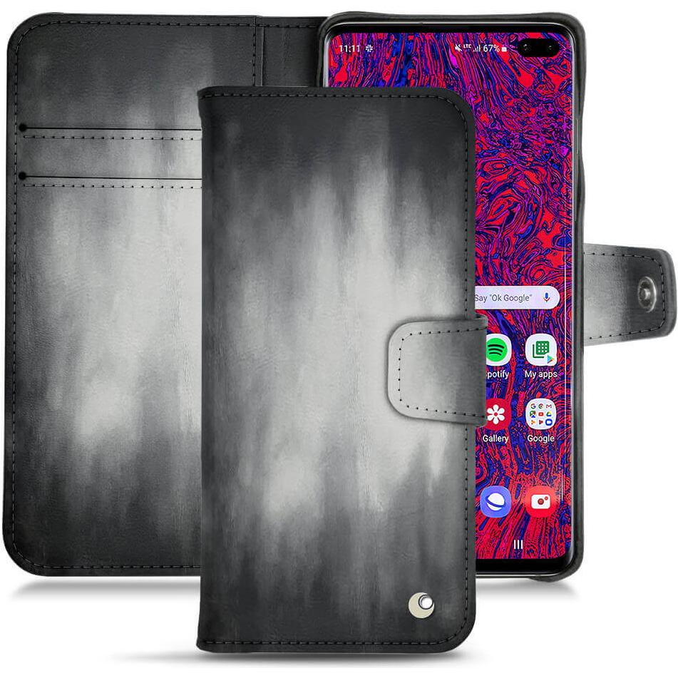 Noreve Lederschutzhülle Wallet (Samsung Galaxy S10+), Smartphone Hülle, Grau