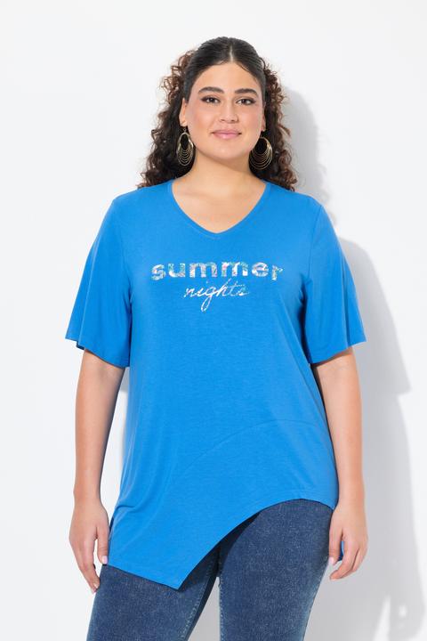 Image du produit Ulla Popken T-shirt à message, volant, décolleté en V et manches courtes (62)