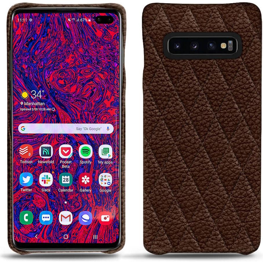 Thumbnail - Noreve Lederschutzhülle (Samsung Galaxy S10+), Smartphone Hülle, Braun
