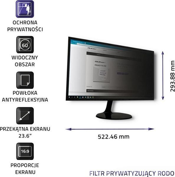 Productafbeelding Qoltec 51058 - Monitor - Transparant - Privacy - 16:9 - 59,9 cm (23,6 inch) - 522 (23.58", 16 : 9)
