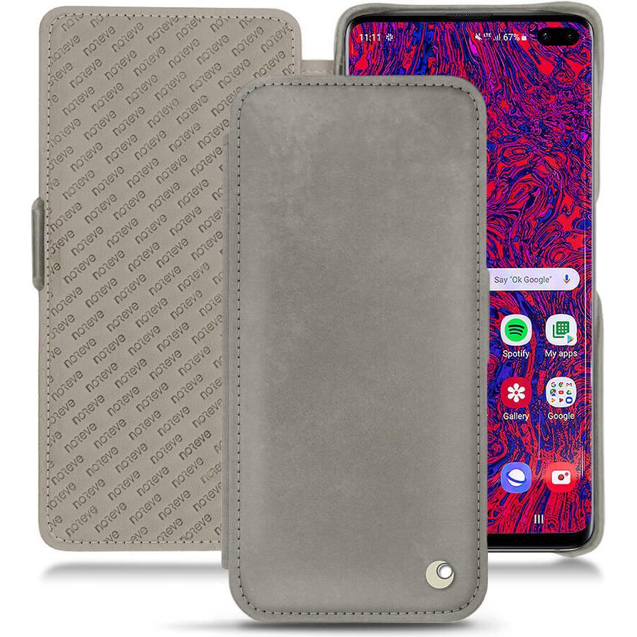 Noreve Lederschutzhülle horizontal (Samsung Galaxy S10+), Smartphone Hülle, Grau