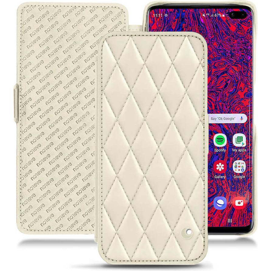 Noreve Lederschutzhülle horizontal (Samsung Galaxy S10+), Smartphone Hülle, Weiss