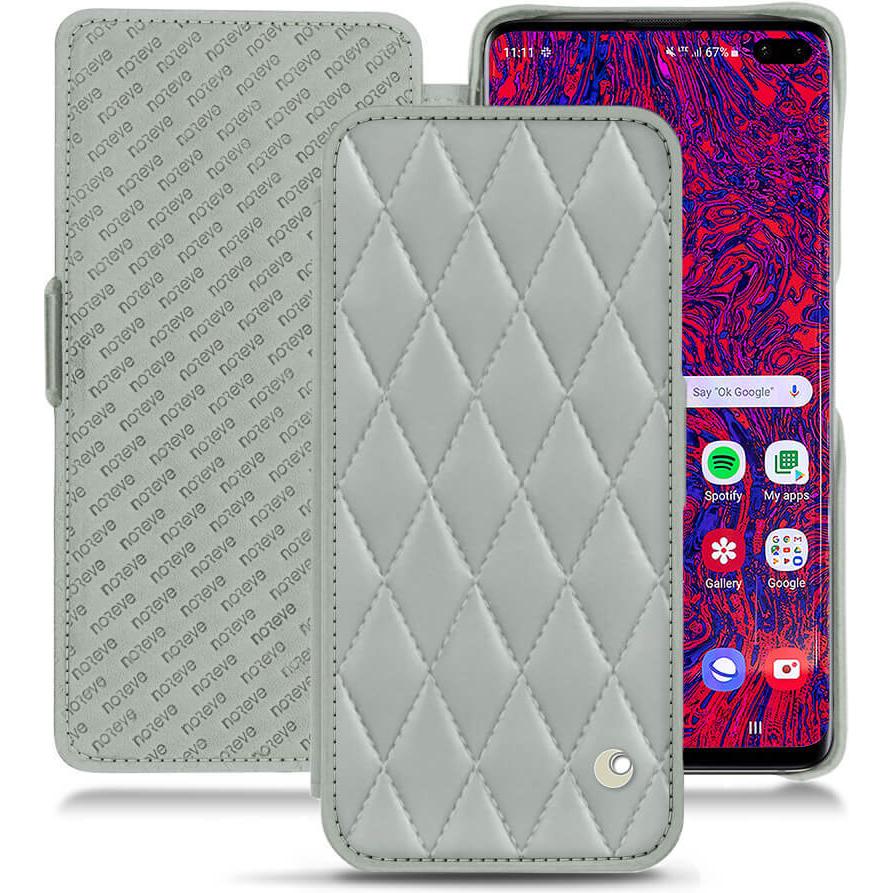 Noreve Lederschutzhülle horizontal (Samsung Galaxy S10+), Smartphone Hülle, Grau