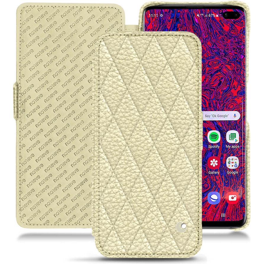 Noreve Lederschutzhülle horizontal (Samsung Galaxy S10+), Smartphone Hülle, Beige