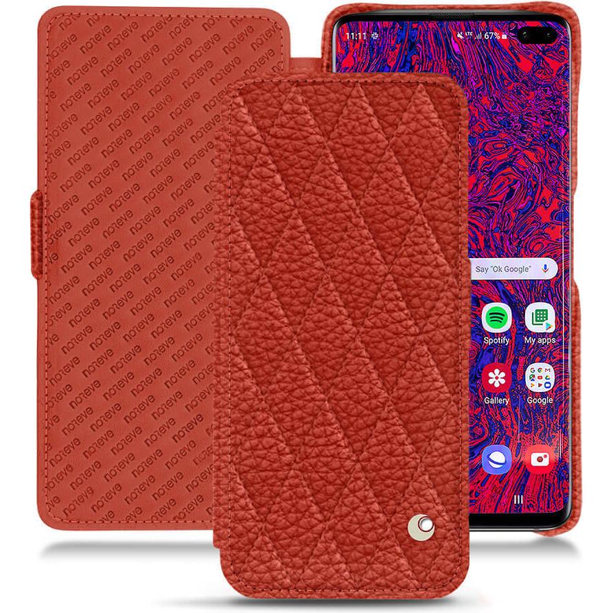 Noreve Lederschutzhülle horizontal (Samsung Galaxy S10+), Smartphone Hülle, Orange