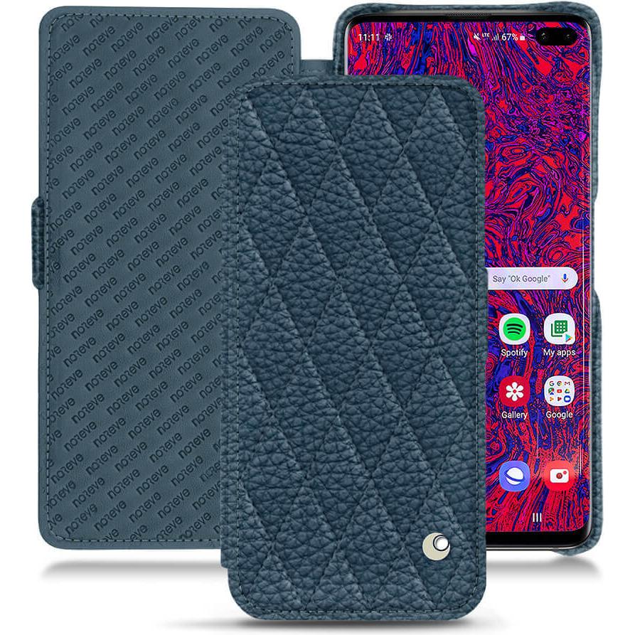 Noreve Lederschutzhülle horizontal (Samsung Galaxy S10+), Smartphone Hülle, Blau
