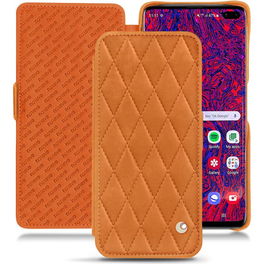 Noreve Lederschutzhülle horizontal (Samsung Galaxy S10+), Smartphone Hülle, Orange
