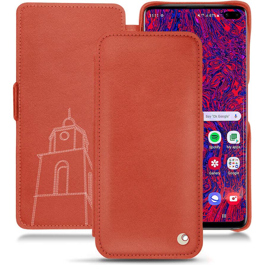 Noreve Lederschutzhülle horizontal (Samsung Galaxy S10+), Smartphone Hülle, Orange