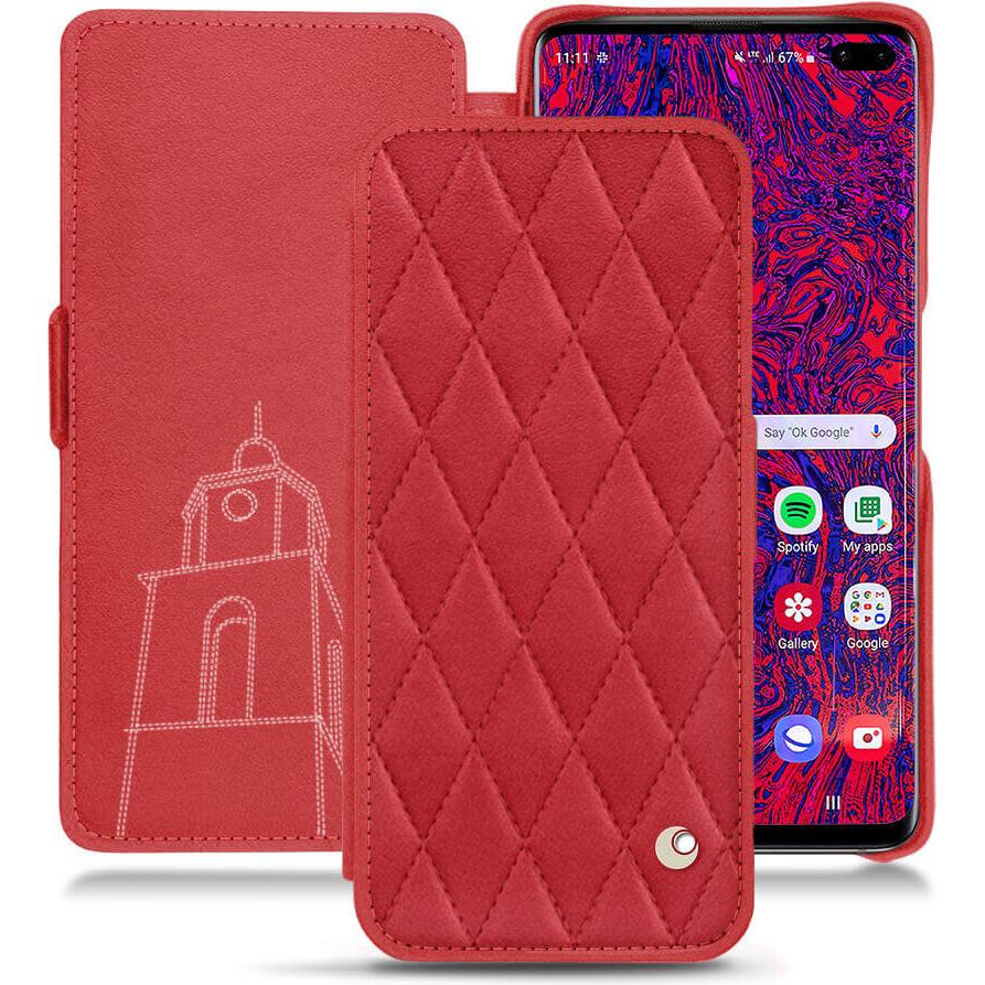Noreve Lederschutzhülle horizontal (Samsung Galaxy S10+), Smartphone Hülle, Rot