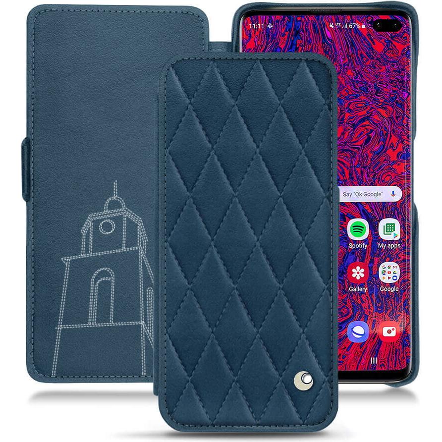 Noreve Lederschutzhülle horizontal (Samsung Galaxy S10+), Smartphone Hülle, Blau