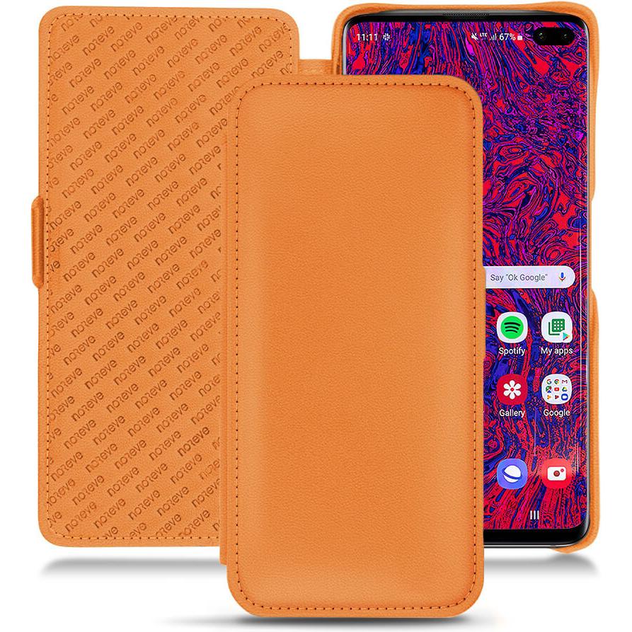 Noreve Lederschutzhülle horizontal (Samsung Galaxy S10+), Smartphone Hülle, Orange