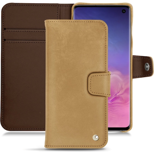 Noreve Lederschutzhülle Wallet (Samsung Galaxy S10), Smartphone Hülle, Braun