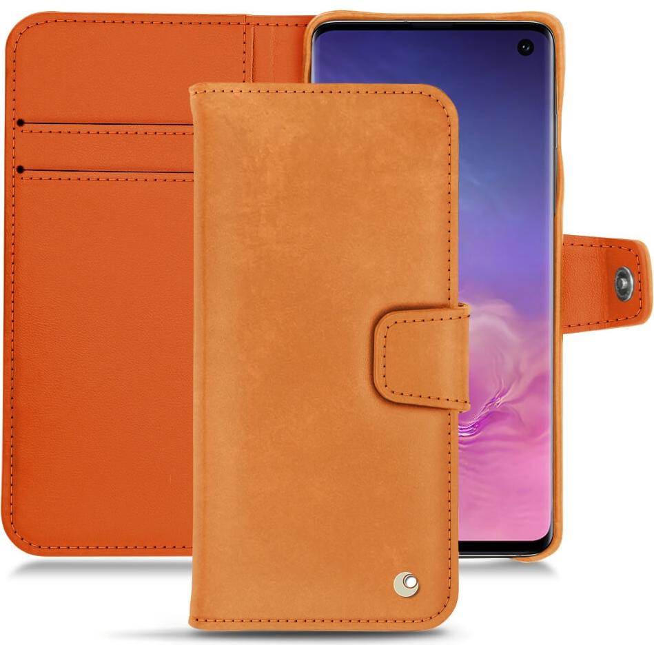 Noreve Lederschutzhülle Wallet (Samsung Galaxy S10), Smartphone Hülle, Orange