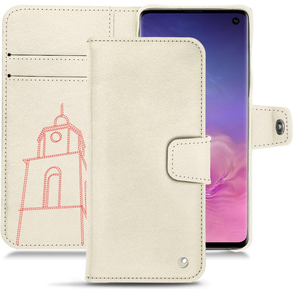 Noreve Lederschutzhülle Wallet (Samsung Galaxy S10+), Smartphone Hülle, Weiss