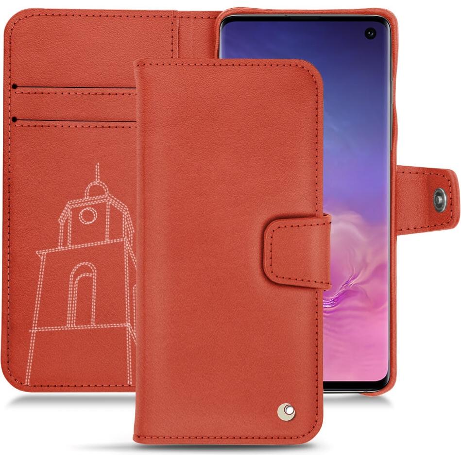Noreve Lederschutzhülle Wallet (Samsung Galaxy S10), Smartphone Hülle, Orange