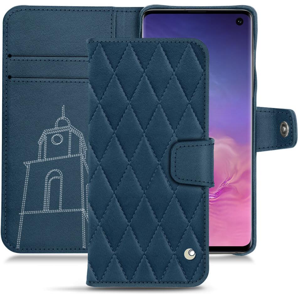 Noreve Lederschutzhülle Wallet (Samsung Galaxy S10), Smartphone Hülle, Blau