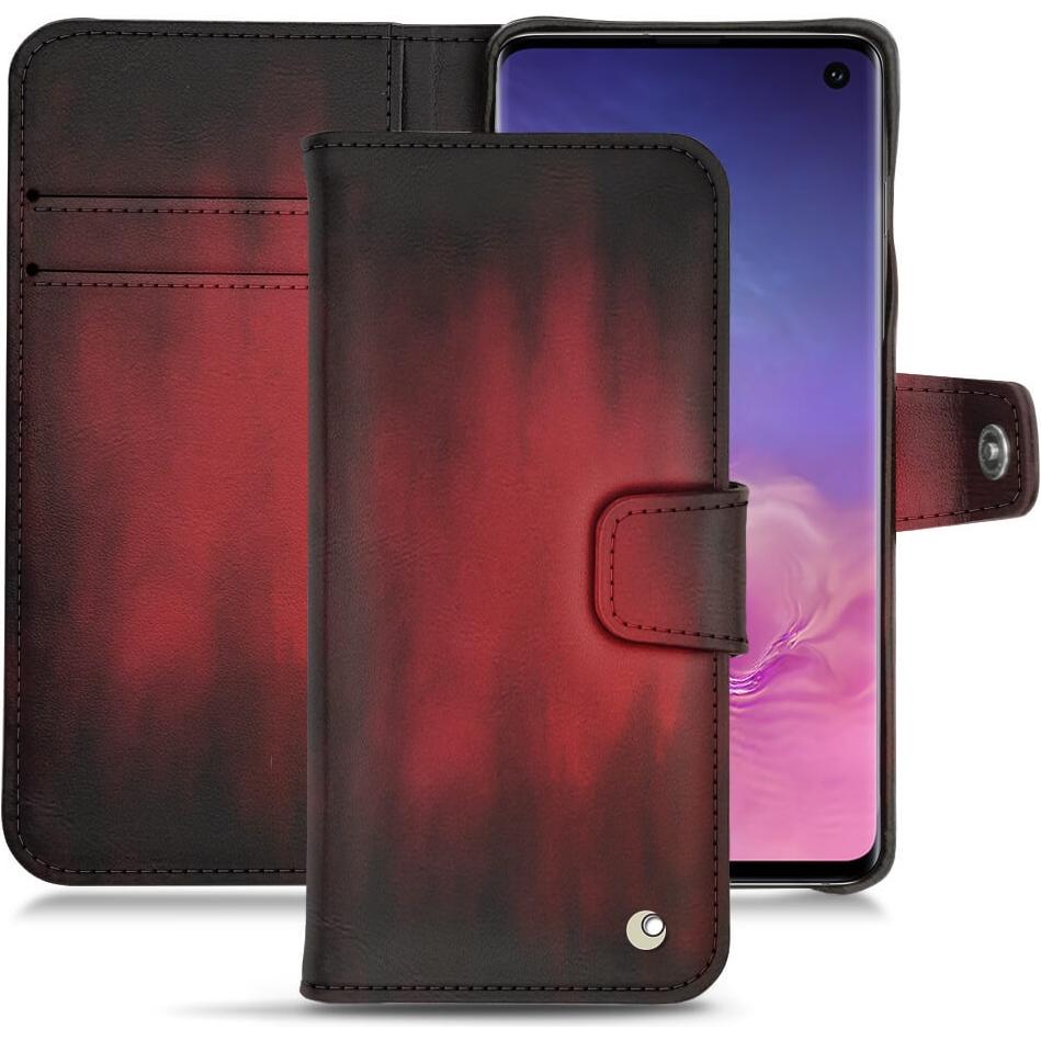 Noreve Lederschutzhülle Wallet (Samsung Galaxy S10+), Smartphone Hülle, Rot