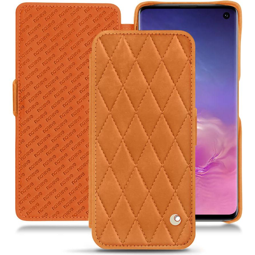 Noreve Lederschutzhülle horizontal (Samsung Galaxy S10), Smartphone Hülle, Orange