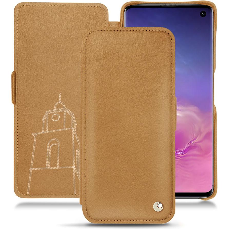 Noreve Lederschutzhülle horizontal (Samsung Galaxy S10), Smartphone Hülle, Braun