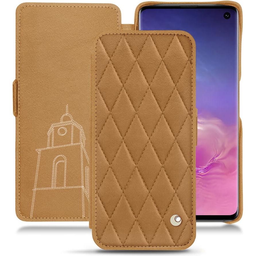 Noreve Lederschutzhülle horizontal (Samsung Galaxy S10), Smartphone Hülle, Braun