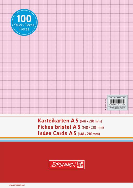 Actual product image Index cards A5 chequered red PU=100 pieces (A5, 180 g/m²)