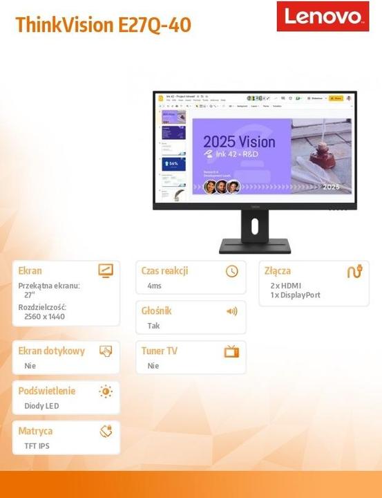 Actual product image Lenovo ThinkVision E27Q-40 (2560 x 1440 pixels, 27")
